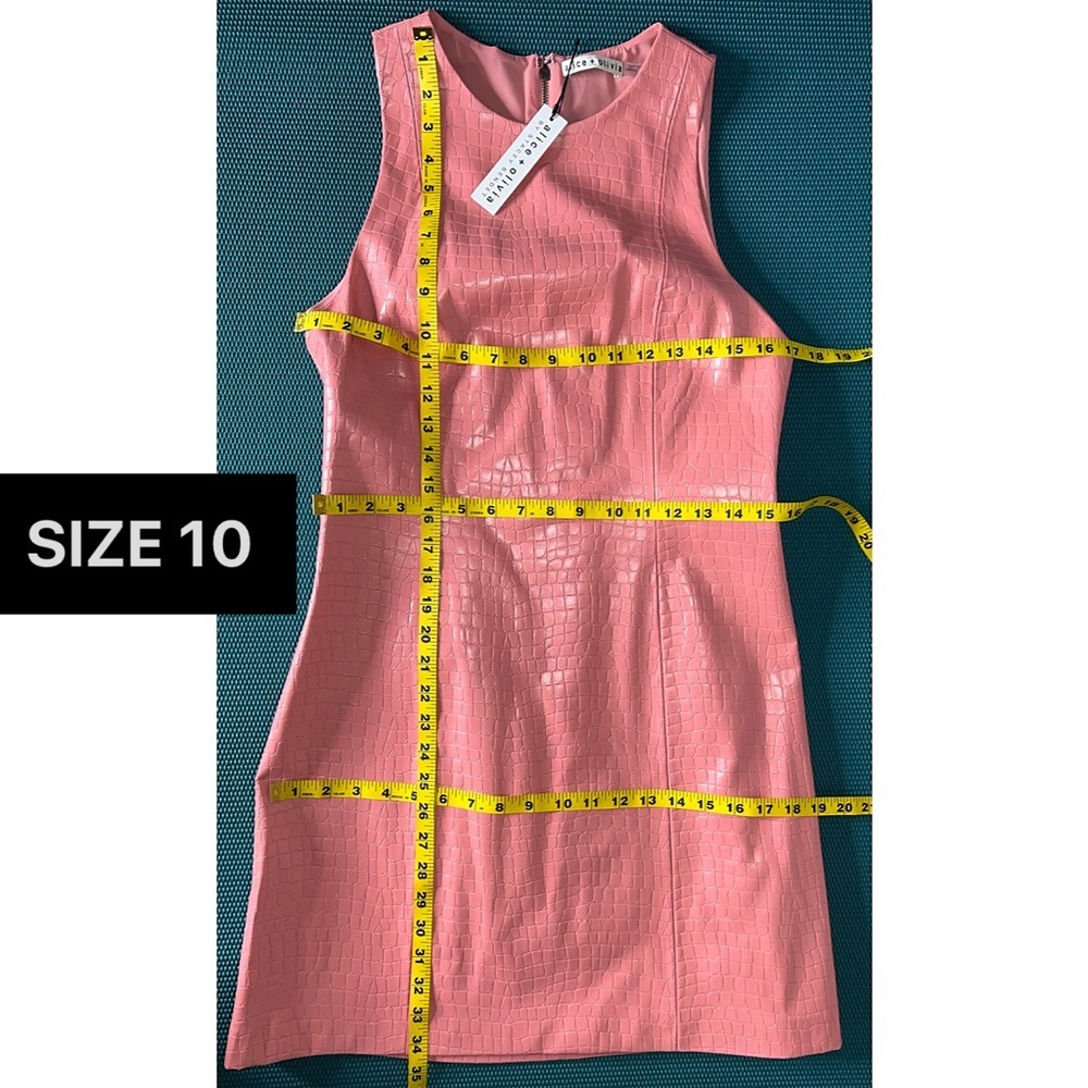 Alice + Olivia Daven Pink Sleeveless Vegan Leather Croc Mini Dress - Picture 14 of 16